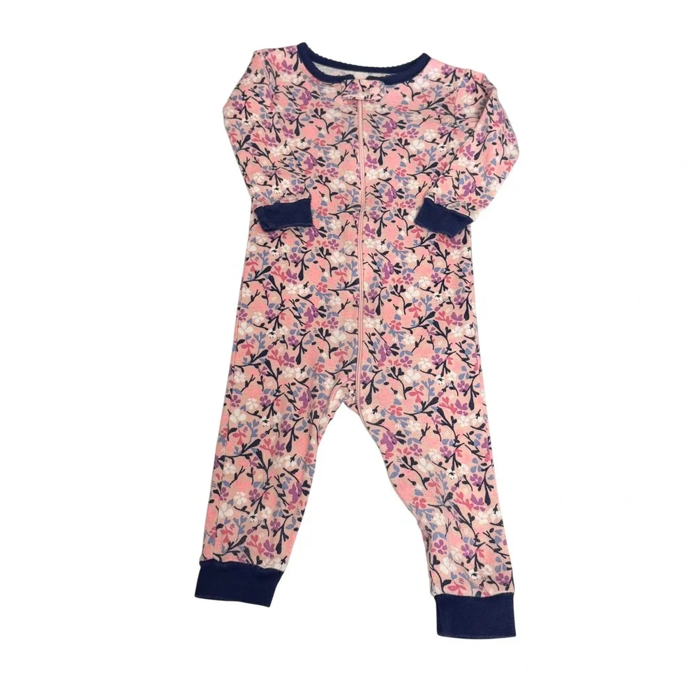 OshKosh Bgosh Baby Girls Pink Floral Full Zip 100% Cotton‎ Sleeper 9 Months